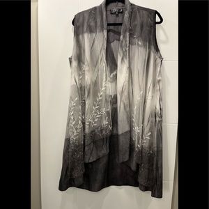 Minkas XL grey vest, chiffon overlay, embroidered - goes with black or white.
